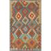 South Western Kilim Area Rug Hand-woven Reversible Wool Carpet - 3'2" x 4'11"