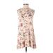 LA Hearts Casual Dress - A-Line High Neck Sleeveless: Tan Floral Dresses - Women's Size Small