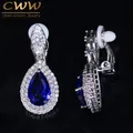 CWWZircons – boucles d'oreilles pour femmes couleur or blanc goutte d'eau cristal bleu Royal