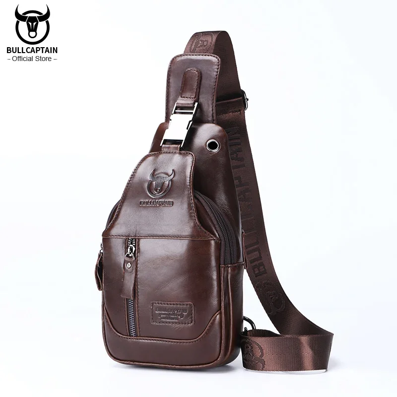 BULLCAPTAIN mode hommes sacs à bandoulière en cuir sac de poitrine hommes décontracté affaires sac à bandoulière sacs de voyage à courte Distance
