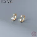 WANTME – boucles d'oreilles en argent Sterling 925 de luxe en Zircon noir Huggies pour femmes