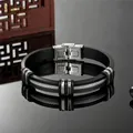 Bracelets manchette en acier inoxydable pour hommes bracelets en caoutchouc noir ceinture de