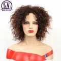 MSIWIGS — Perruque afro en cheveux synthétiques mi-longue couleur châtain avec mèches colorées