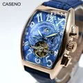 CASENO-Montre mécanique automatique pour homme montre-bracelet en cuir Seton horloge tourbillon