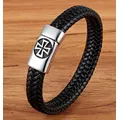 TYO-Bracelet en cuir tressé noir vintage pour hommes fermoir magnétique en acier inoxydable bijoux