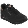Sneaker SKECHERS "UNO GOLDEN AIR", Damen, Gr. 38, schwarz (schwarz, schwarz), Lederimitat, kontrastfarbene Details, unifarben, sportlich, Schuhe Sneaker, Freizeitschuh, Halbschuh, Schnürschuh mit Metallic-Einsatz