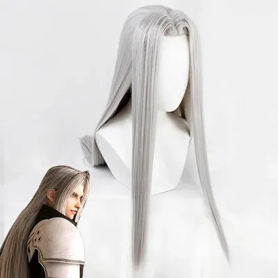 Perruques Sephiroth longues argentées de 100cm en Fiber de résistance à la chaleur pour hommes