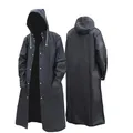 Imperméable long et noir à capuche à la mode pour femme ou homme adulte manteau de pluie épais et