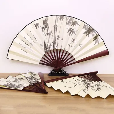 InjFan pliable rétro pour hommes style chinois décoratif poignée en bambou ventilateur à main 1