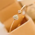 Woozu-Bracelet réglable en cristal pour femme double cœur nœud manchette Bilezik ouverture