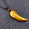 Collier pendentif en forme de corne de bœuf réglable pour hommes et femmes pierre naturelle d'oeil