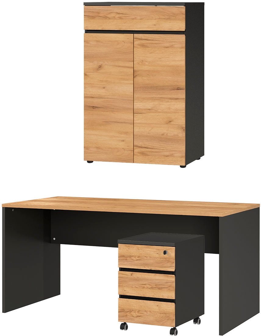 Büromöbel-Set GERMANIA "Lissabon", braun (graphit, navarra, eiche, nachbildung), H:120cm T:79cm, Arbeitsmöbel-Sets Image