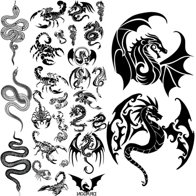 Tatouages Temporaires Dragon Noir pour Homme et Femme Autocollant de Faux Tatouage Scorpion
