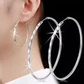 Boucles d'oreilles créoles grand cercle pour femme argent regardé 925 fin breloques originales