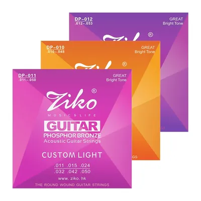 ZIKO Cordes Guitare Acoustique DP 010 / 011 / 012 Noyau Acier Phosphore Bronze Enroulement 1 Set
