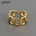 LIVVY – bague géométrique couleur argent pour femme anneau creux Design Unique ouverture à la