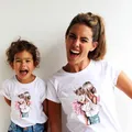 T-shirt blanc à manches courtes pour mère et enfant tenue assortie pour la famille nouvelle