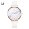 Shengke-Montre à quartz en cuir pour femme fine décontractée cadran en marbre SK