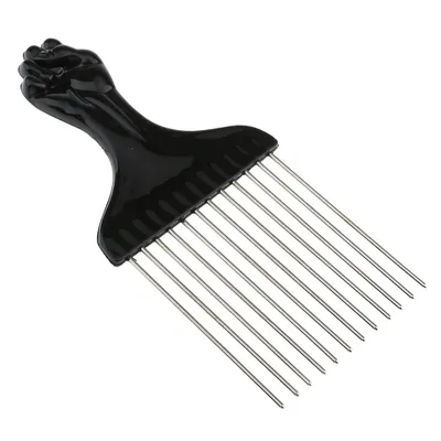 Black Fist Afro Pick Peigne à cheveux à dents larges en métal pour volumiser les poignées de