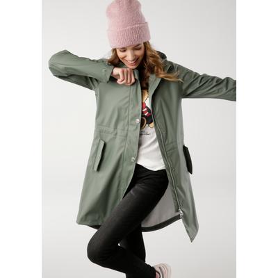 Regenmantel KANGAROOS, Damen, Gr. 34, grün (khaki), Web, Obermaterial: 100% Polyester. Beschichtung: 100% Polyurethan, kontrastfarbene Details, casual, figurumspielend lang, Langarm, Mäntel, Kordel zur flexiblen Regulierung, winddicht & wasserabweisend Image