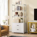 Latitude Run® Bookcase, 4-Tier Bookshelf w/ 2 Drawers, Etagere Standard Book Shelves Display Shelf For Home Office in White | Wayfair