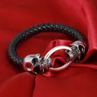 ZOSHI-Bracelet en cuir noir classique fait à la main pour hommes bracelets punk tête de mort