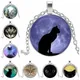 Collier pendentif en verre de chat noir de dessin animé convexe rond mystérieux initial temps