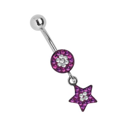 Bauchnabelpiercing ADELIA´S "Piercing Piercing Bauchnabelpiercing", Damen, bunt (lila pink klar), Chirurgiestahl, modisch, Piercings, 316l Stahl Banane - rund Stern Hänger mit kleinen Steinen
