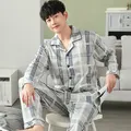 Ensemble de pyjama en coton à manches longues pour hommes vêtements de nuit College pour hommes