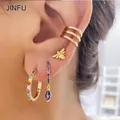 JINFU-Boucles d'oreilles créoles plaquées or pour femmes clip de goujon boucles d'oreilles sur