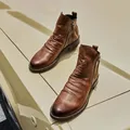 Bottes montantes en cuir PU pour hommes fermeture éclair à pampilles chaussures de rinçage mode