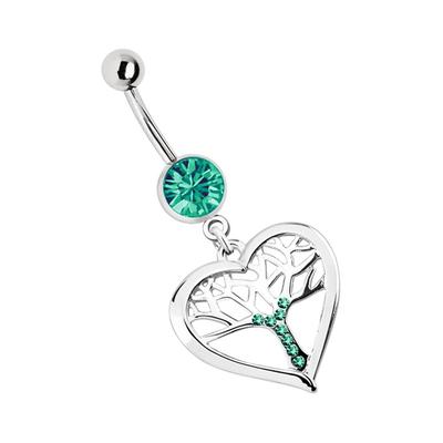 Bauchnabelpiercing ADELIA´S "Piercing Piercing Bauchnabelpiercing", Damen, blau (türkis), Chirurgiestahl, modisch, Piercings, 316l Stahl Banane - türkis mit Stein und Herz mit Lebensbaum
