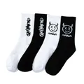 Chaussettes mi-tube respirantes de dessin animé japonais pour hommes motif imprimé blanc noir