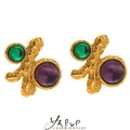 Yhpup – boucles d'oreilles en verre violet vert Imitation pierre d'agate acier inoxydable