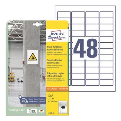 Avery Zweckform Papieretiketten extra stark haftend permanent weiß 45,8x21,2 mm 960 Stück L7833- weiß Image