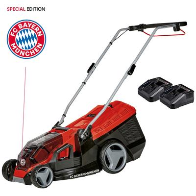 Akku-Rasenmäher EINHELL "GE-CM 36/36 Li Kit - FC Bayern München" Rasenmäher schwarz mit 2 Akkus 18V4,0Ah und Ladegeräte