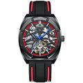 TEINTOP Octagonal Watches for Men's Automatic Skeleton Mechanical Sports Watch (Black Red)