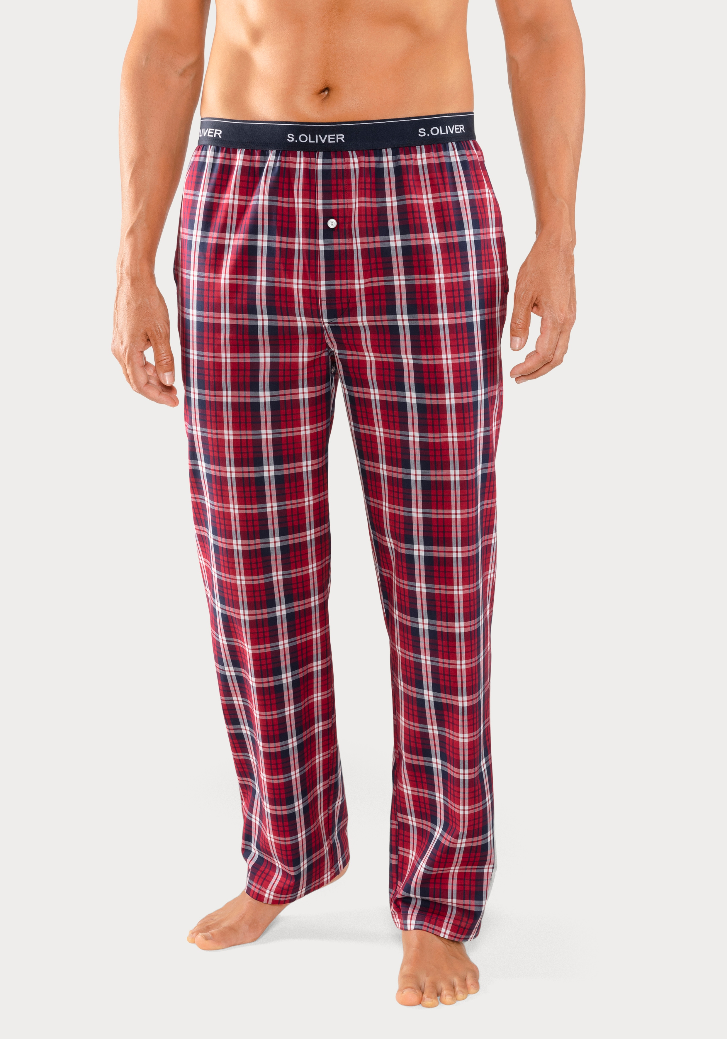 Webhose S.OLIVER, Herren, Gr. 56/58 (XL), N-Gr, rot (rot, kariert), Web, Obermaterial: 100% Baumwolle, kariert, Basic, lang, Hosen Pyjamahose Homewear Hose, mit Markenlogo im Bund