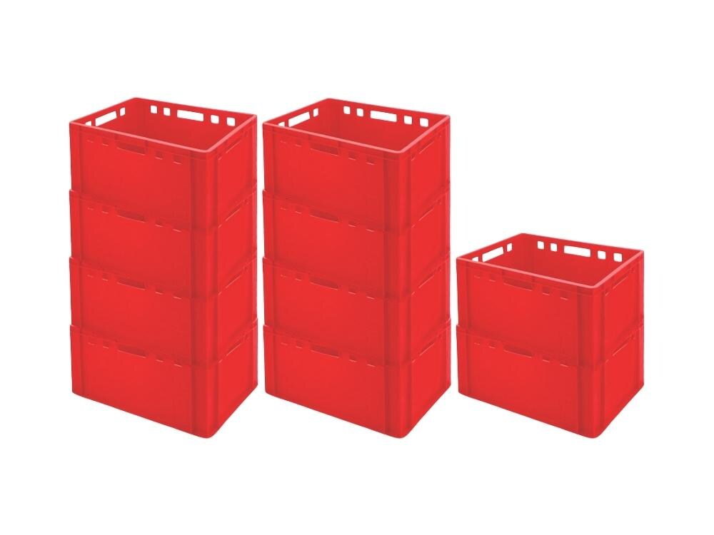PROREGAL 10x Eurobehälter Fleischerkasten E3 | HxBxT 30x40x60cm | 59 Liter | Rot | Fleischerkiste, Fleischkiste, Metzgerkiste Image