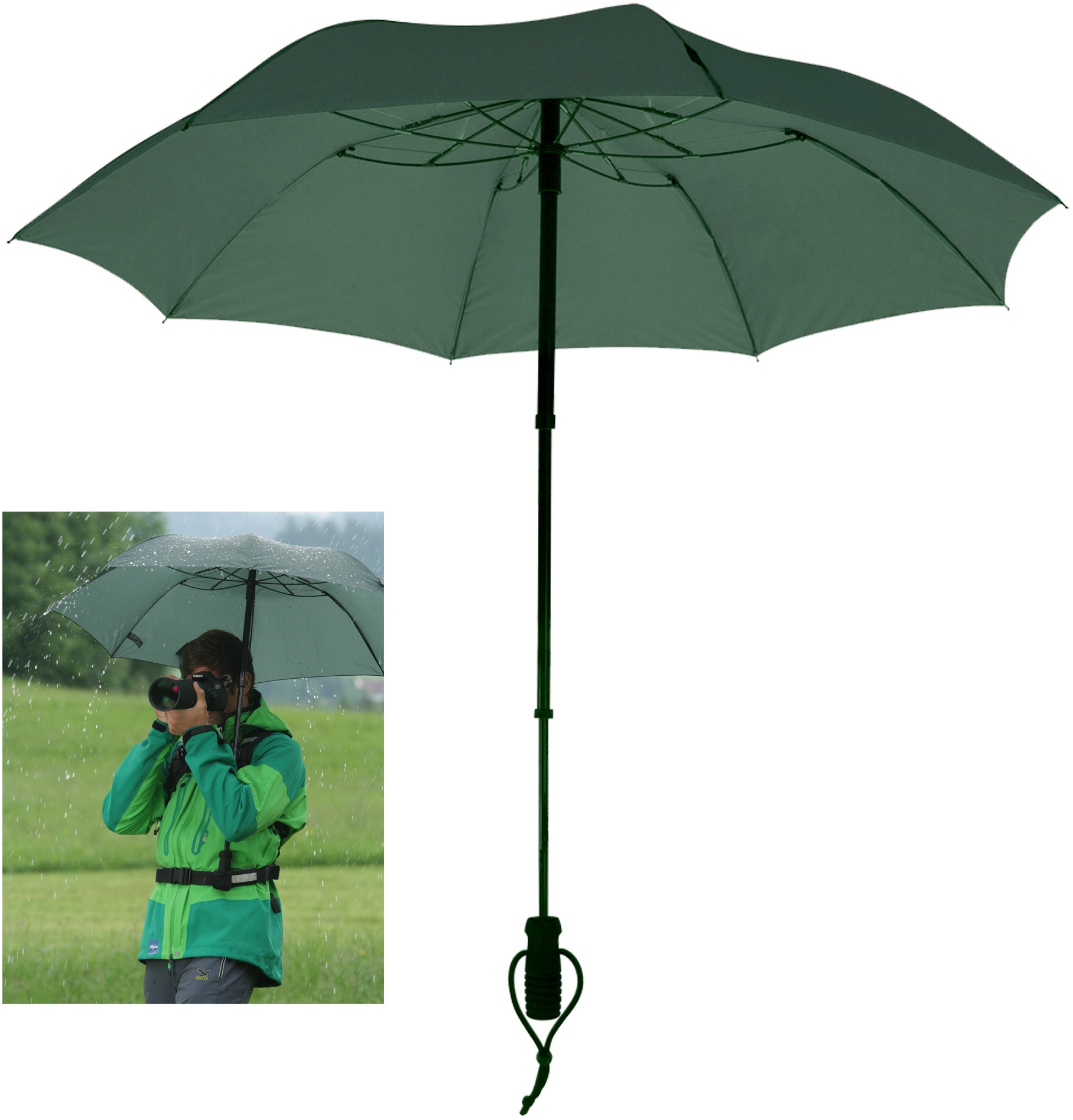 Taschenregenschirm EUROSCHIRM "teleScope handsfree, olivgrün", Damen, grün (olivgrün), Bezug: 100% Polyester, uni, Regenschirme Taschenschirm, zweifach ausziehbarer Schaft, handfrei tragbar