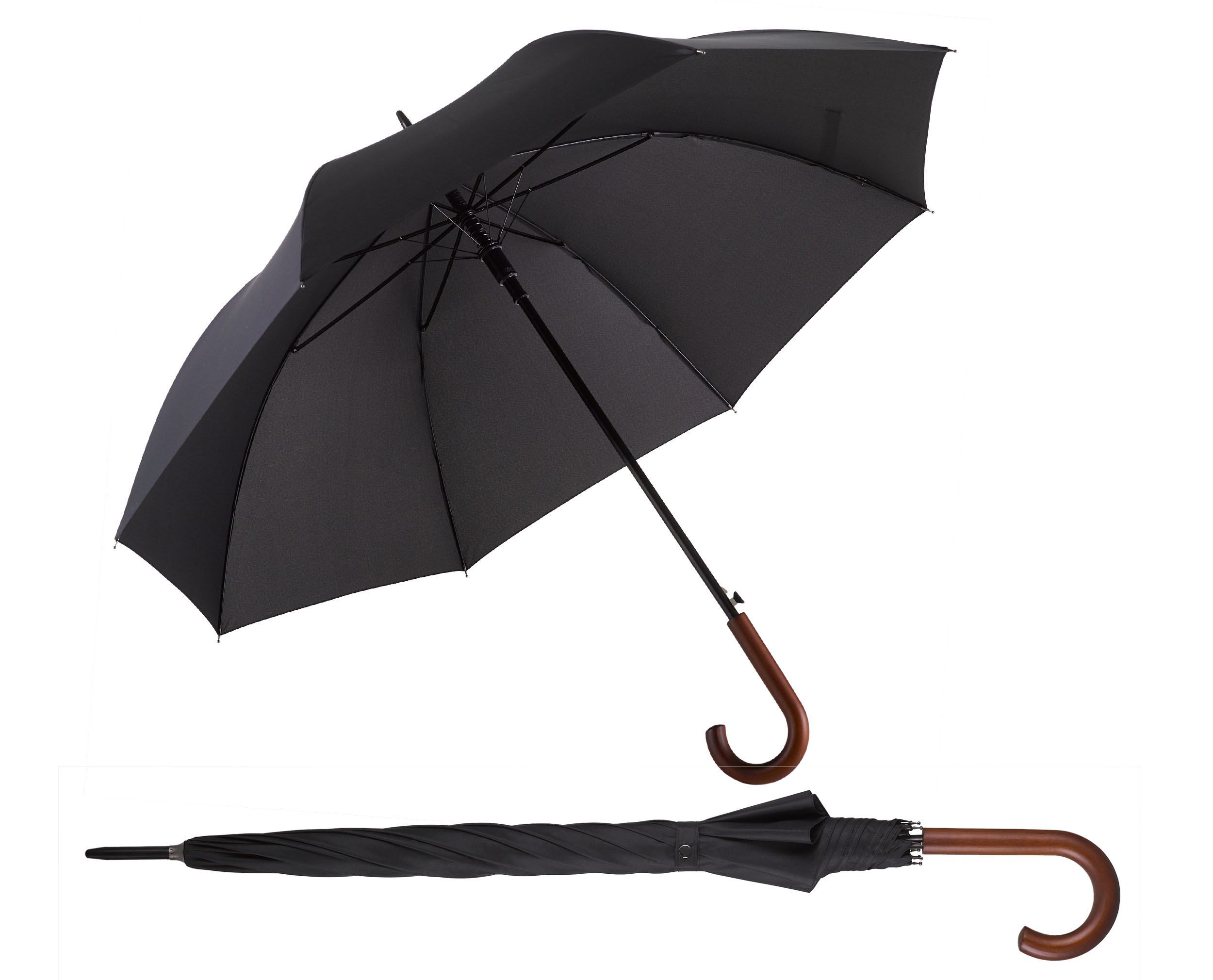 Partnerschirm EUROSCHIRM "Automatik W130, schwarz", Damen, schwarz, Bezug: 100% Polyester, uni, Regenschirme Stockschirm, Regenschirm für Zwei, mit Automatik, Griff aus Holz, extra großes Dach