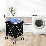 Costway Folding Shopping Cart Utility W/Water-resistant Removable Canvas Bag Metal in Black | 43 H x 8 W x 10 D in | Wayfair TA10025DK