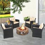 Lark Manor™ Aneri Red Barrel Studio® 7pcs Patio Rattan Wicker Furniture Set Gas Fire Pit Table Sofa Cushion Metal/Wicker/Rattan in Brown | Wayfair
