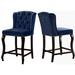 House of Hampton® Myla Velvet Counter Stool w/ Espresso Wood Legs & Chrome Nailheads, Navy Seat Wood/Upholstered/Velvet in Blue/Brown | Wayfair