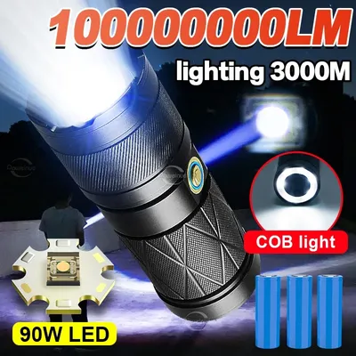 90W 100000000LM Recharge lampe de poche USB haute puissance lampes de poche LED 12000mAh torche