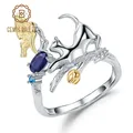 GEM'S BALLET-Bague Chat et Chi ID en Saphir Bleu Naturel 0 30 ct Argent Sterling 925 Bague