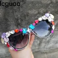 Lunettes de soleil yeux de chat pour femmes lunettes de soleil design surdimensionnées cristal de