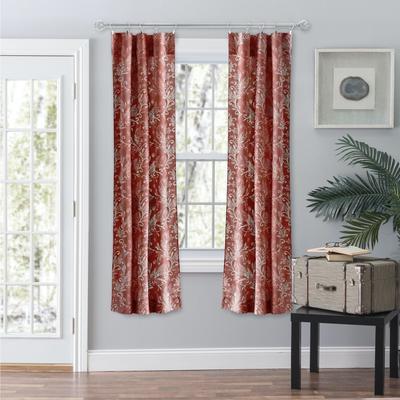 Wide Width Lexington Leaf- Candlewick Leaf Pattern On A Colored Ground- Tailored Panel Pair by Ellis Curtains in Brick (Size 56