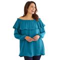 Plus Size Women's Ruffled Off-the-Shoulder Tunic by Woman Within in Deep Teal (Size M)