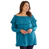 Plus Size Women's Ruffled Off-the-Shoulder Tunic by Woman Within in Deep Teal (Size L)